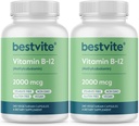 BESTVITE vitamín B12 (metylkobalamín) 2000mcg (480 Vegetariánske kapsuly)(2 x 240) (metyl B12) - žiadne stearáty - Vegan - Non GMO - bez lepidla