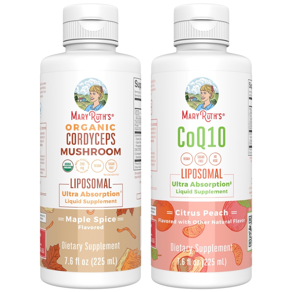 MaryRuth Organics Cordyceps Lipozomal (Maple Spice) & CoQ10 (Citrus Peach) 
