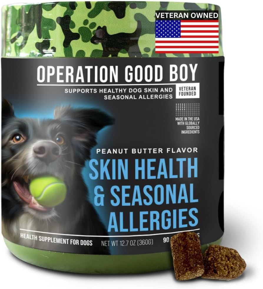 O.G.B. Operation Good Boy - SRE: Skin/Coat/Allergy Supplement for Pets - 90 Count Soft Chews - 12.7 oz - Made Natural Ingredients - veterán vlastní