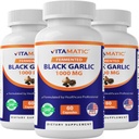 Vitamatic 3 balenie Fermentovaný čierny cesnak extrakt 1000 mg 60 Kapsule - Non-GMO, Gluten Free - (Total 180 Kapsule)