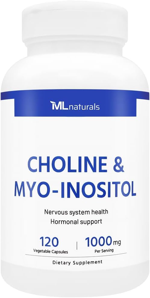 ML Naturals Choline & Myo-Inozitol 120 Rastlinné kapsuly, NSF-Certifikované a cGMP-Compliant