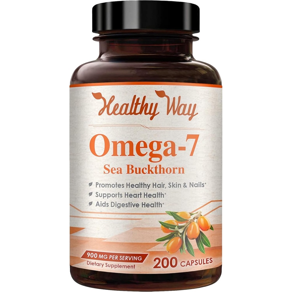Pure Omega 7 Mastné kyseliny 200 Kapsule 900mg Natural Sea Buckthorn Oil, NON-GMO USA Made