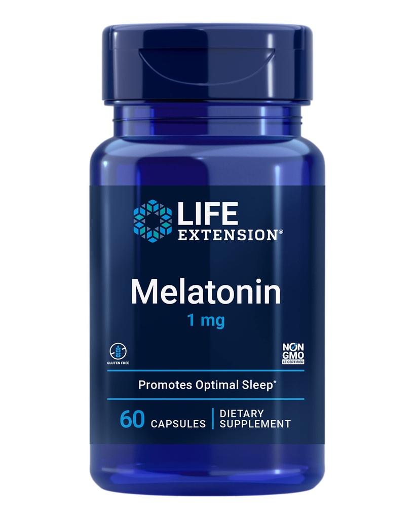 Life Extension Melatonin 1 mg - Pre pokojnú noc, hormonálnu rovnováhu a imunitné zdravie - okamžité uvoľnenie - bezlepkové, non- GMO - 60 kapsúl