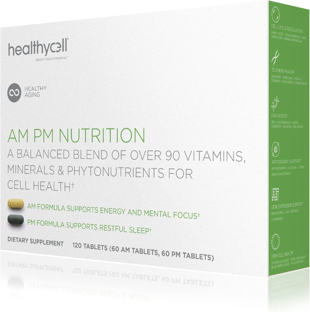 HealthyCell AM PM Nutrition for day & night - zmes 90 vitamínov, minerálov, probiotík a živín podporuje celkové zdravie, energiu, zameranie a spánok - prírodný multivitamín pre mužov a ženy - 30 porcií