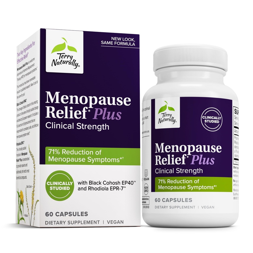 Terry Prirodzene Menopauza Relief Plus - Menopauza Symptom Supplement - Supplement to Aid Against Occasional Teath & Night Sweats - Supplement with Rhodiola & Black Cohosh - 60 Kapsule