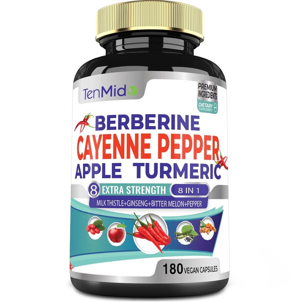 Cayenne Pepper Doplnky extraktu Kapsule, 180 Kapsule & Berberine, Jablko, Turmerica Curcumin, Horké Melon, Ženšen, Milk Thitle 