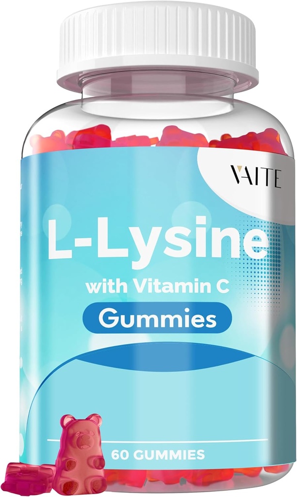 VAITE L-lyzín 800 mg Gummy s vitamínom C - koža, pery a studená bolesť* Podpora pre ženy - Lyzín pre dospelých, podporuje zdravie tkanív a imunitný systém, Aminokyseliny a komplexné doplnky, 60 Vegan Žuvacie