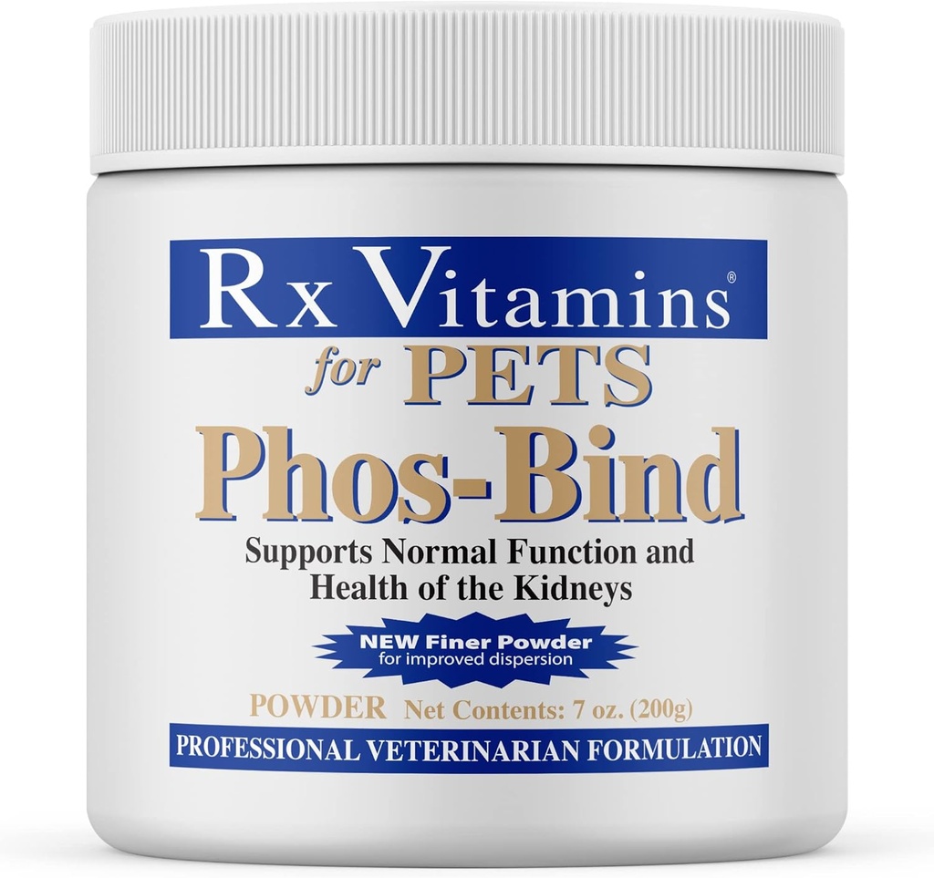 Rx Vitamíny Phos-Bind - Podpora obličiek doplnok prášok - Fosfát Binder pre mačky a psy pre zdravie obličiek - podporuje normálne obličky čistenie a základné starostlivosti o obličky - 200g