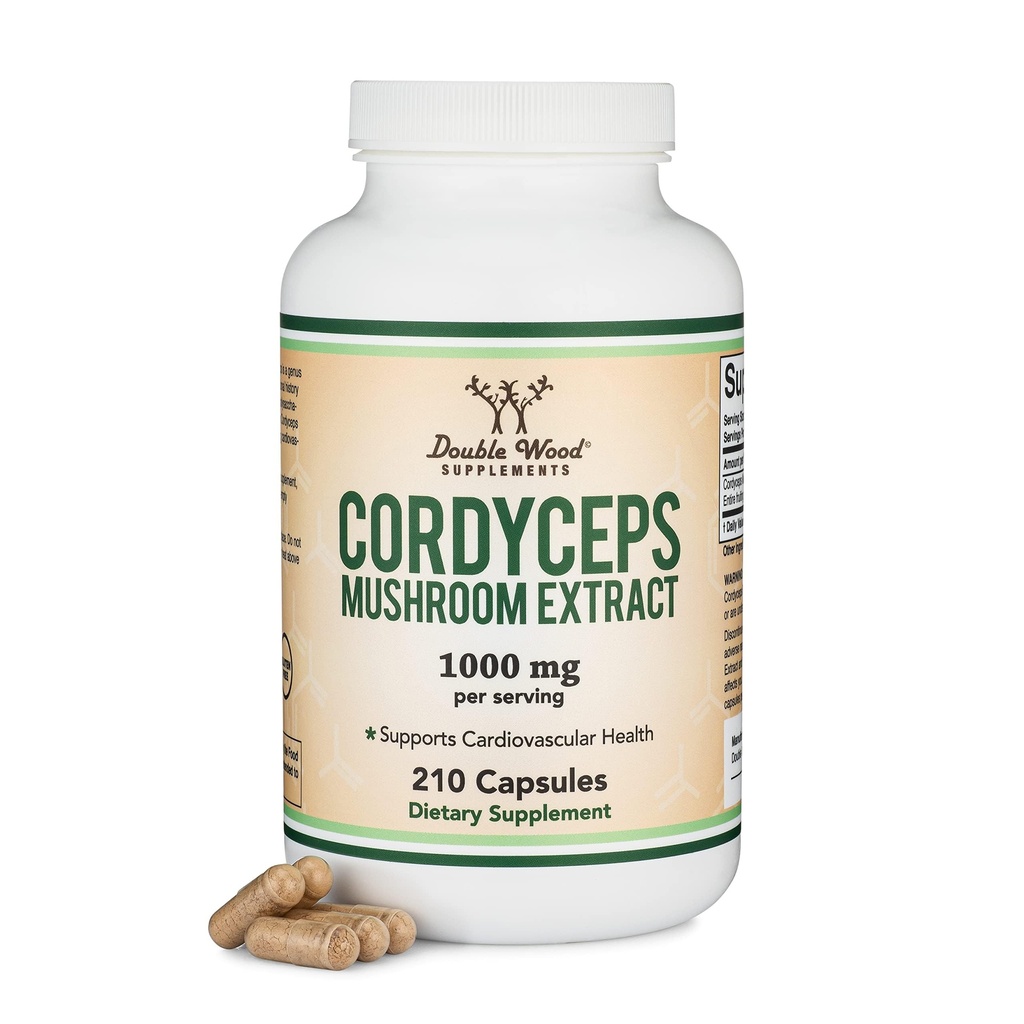 Cordyceps Kapsule (Cordyceps Sinensis Mushrom Extract) 210 Počet, 3,5 Mesiac Zásobovanie, 1 000MG (7% Polysacharidy s Alfa a Beta Glukány) Celkovo a Aging Podpora dvojitým drevom