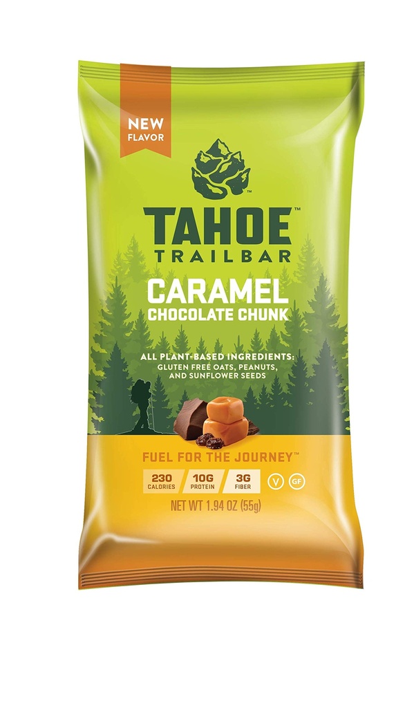 Tahoe Trail Bar, Plant-Based Natural Energy Bar (1,94 Ounce Protein Bar, 12 gróf) High Protein Non-GMO, Gluten Free, Vegan Healthy Snacks - Caramel Chocolate Chunk