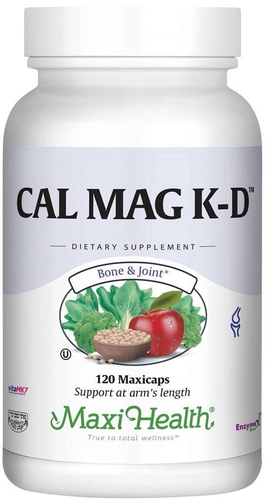 Maxi Health Muži a ženy 500 mg Vápnik s vitamínom D3 (2000 IU), horčíkom (250 mg) a vitamínom K2 (150 μg) - Kosť, zuby a spoločná podpora - 120 kapsúl