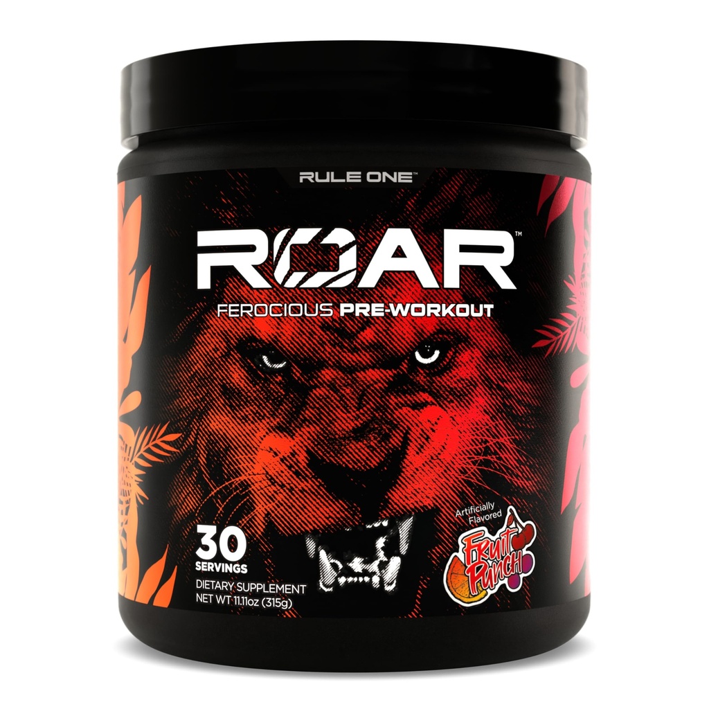 Pravidlo 1 R1 Roar - Powder pre-Workout s kreatínom, Beta-Alanínom, citrulínom, Electrolytes a kofeínom (30 porcií, ovocný punč)