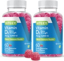 Vitamín D3 Gumičky pre dospelých & dospievajúcich - 3 000 IU, 75 μg, extra sila - zdravie kĺbov a svalov, zvýšená imunita - žuvacie vitamíny D Gumičky - vegetariánka, bez želatíny - Chutné Berry Ochutené Gummy