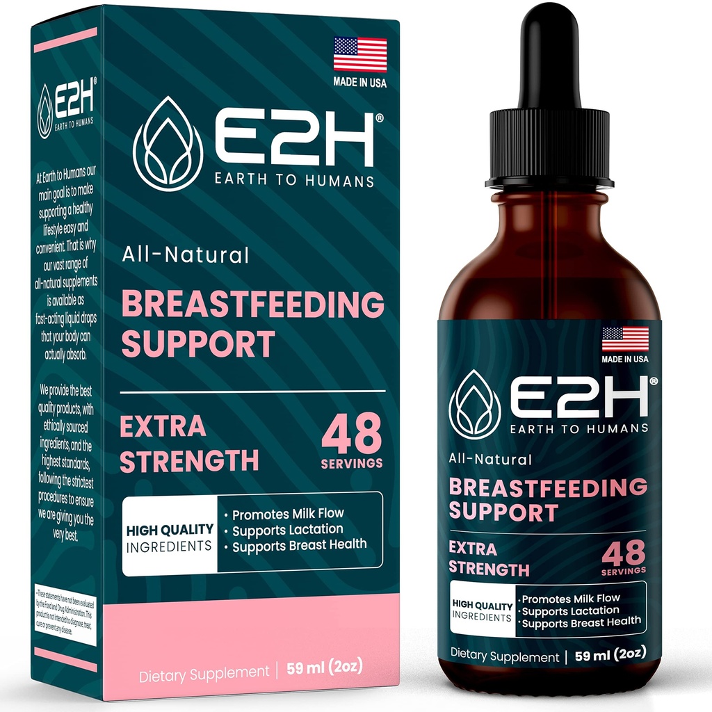 E2H Dojčenie Supplement and Latation Support - Tekutá Laktácia Supplement - Obsahuje senovka grécka, mliečne bodliak, fenikel a viac - bez alkoholu - Vegan - 2 Fl Oz