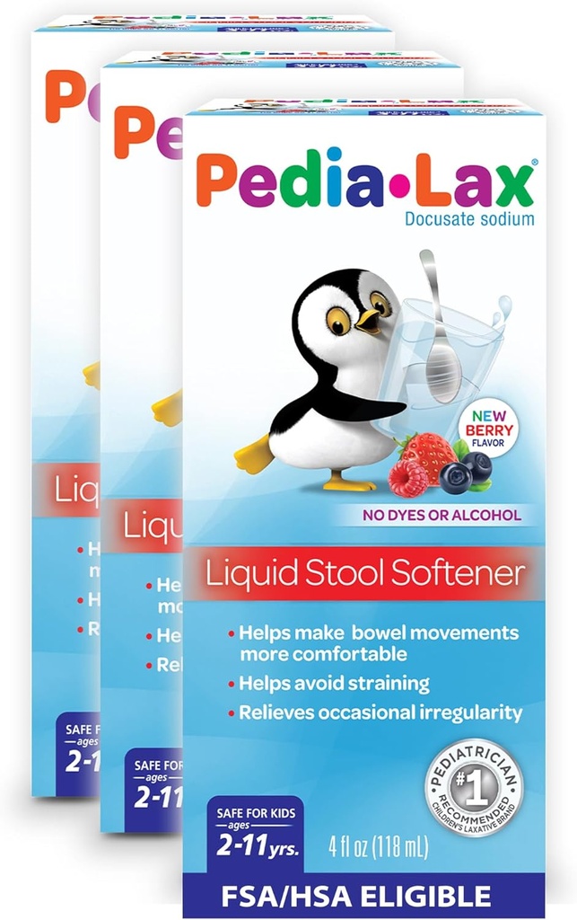 Pedia-Lax Liquid Stool Solener pre deti, Vek 2-11, Berry Flavor, 4 Fl Oz (Stock of 3) Balenie sa môže líšiť
