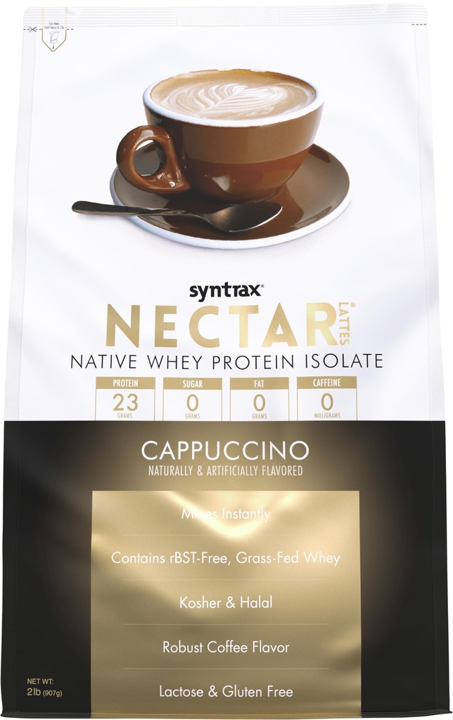 Syntrax Nutrition Nectar Lattes, 100% Whey Protein Isolát Powder, Cappuccino, 2 lbs