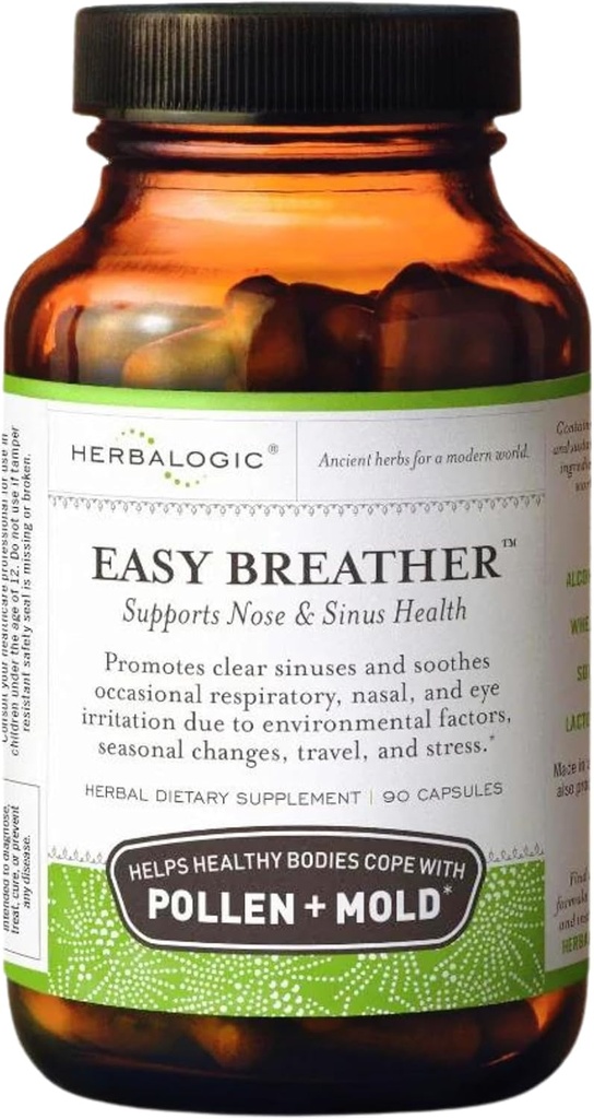 Herbalogic - Easy Breacher Herb Kapsule - podporuje Nos a Sinus zdravie - Pomáha zdravé telá Cope s peľom a plesňou - Na základe tradičného čínskeho vzorca Yu Ping Fang San - 90 Cap Count