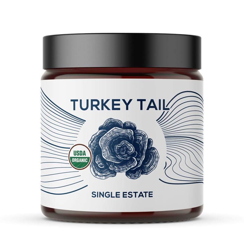 Organické Turecko chvostové huby prášok, single Estate, non-GMO - Gut, Energy, Mozog, & Immune Support - Vegan Huba Supplement in a Reselable Glass Jar