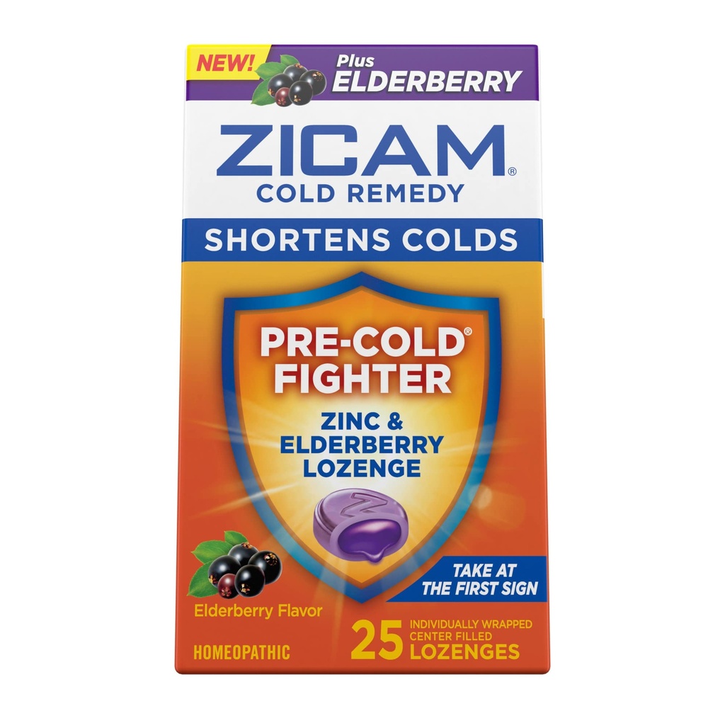Zicam Cold Remedy Zinok Lozenges, Elderberry chuť, Homeopatická, Sootes Sore Hrdlo a kašeľ, Cold Skrátenie medicína, Skratky studená Trvanie, 25 Počet
