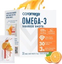 Coromega Omega 3 Fish Oil Supplement, 650mg Omega-3s s 3X Lepšie vstrebávanie ako softgels, Orange flavor, 30 Single Serve Squeeze Pakets