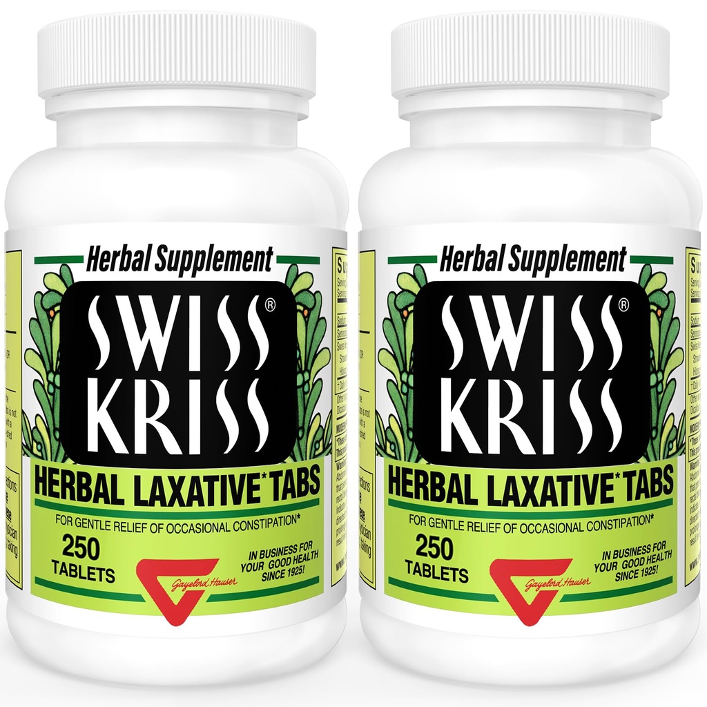 Swiss Kriss Herbal Laxative Tablets, Natural Laxatives for Cescape Relief, Senna Laxative, 250 tabliet, (Stock of 2)