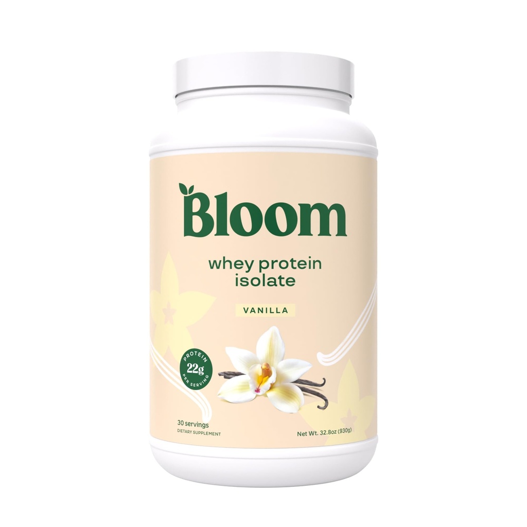 Bloom Nutrition Whey Isolát Protein Powder, Vanilla - Pure Iso Post Workout Recovery Drink Blend, Smoothie Mix s tráviacimi enzýmami pre zdravie Gut - Nízky Carb, Keto & Zero Cukor Pridané