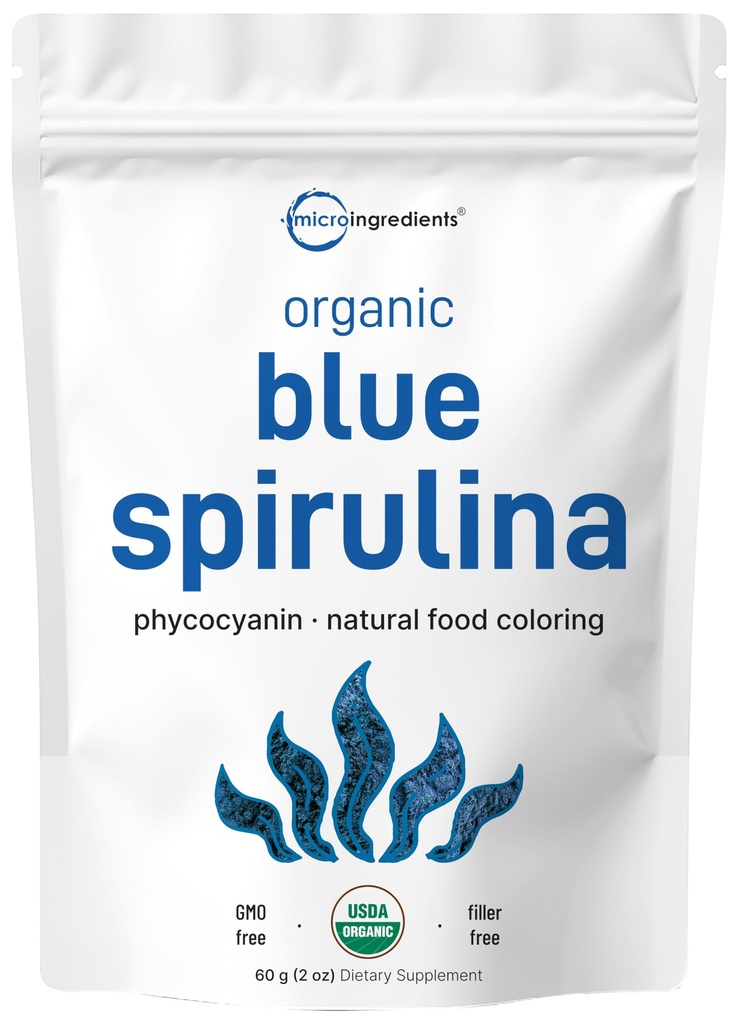 Organické Blue Spirulina Powder (Phycocyanin Extract), 60 Slúži - bez rybej vône, 100% Vegánsky proteín z modrozelenej riasy, Prírodné Svetelné sfarbenie potravín pre smoothies, Pečenie, Nápoje a varenie