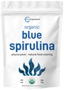 Organické Blue Spirulina Powder (Phycocyanin Extract), 60 Slúži - bez rybej vône, 100% Vegánsky proteín z modrozelenej riasy, Prírodné Svetelné sfarbenie potravín pre smoothies, Pečenie, Nápoje a varenie