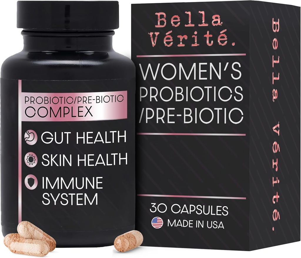 Bella Vérité. Probiotický a prebiotický komplex - Podpora ženského trávenia a zdravia Gut - 3,45 miliardy CFU Lactobacillus probiotiká pre čistú pleť - denné probiotické doplnky (30 Vegetariánskych kapsúl)