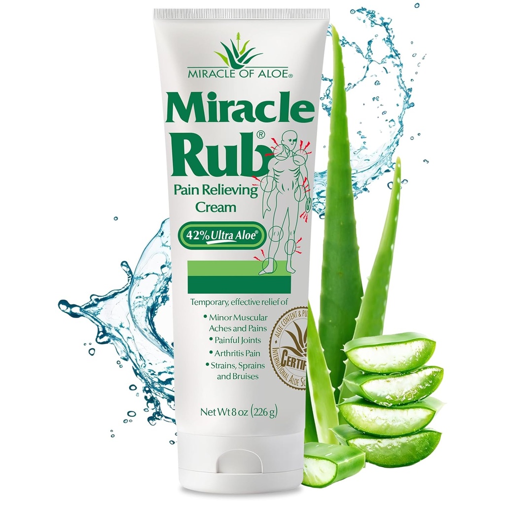 Zázrak Aloe Miracle Rub bolesť Reliévny krém 8 oz, rýchla a účinná úľava pre artritídu, svalov a bolesti kĺbov - maximálna sila UltraAloe Formula, Topická analgézia