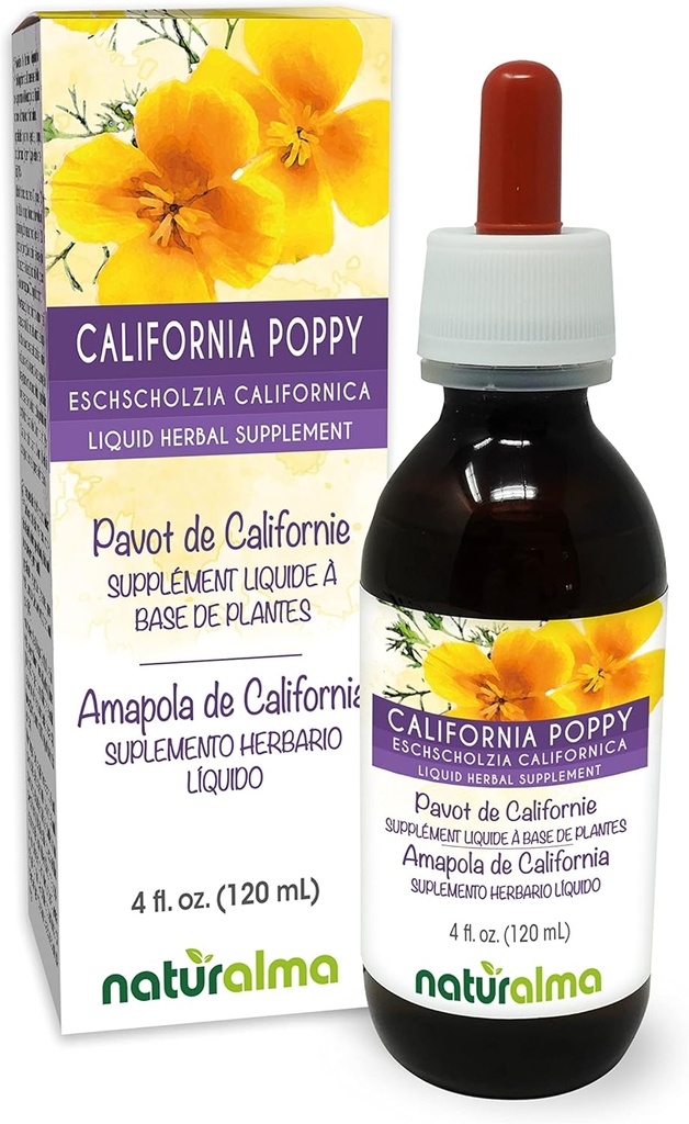 Naturalma Eschscholzia (Eschcholzia californica) bylina Tinktúra bez alkoholu - 4 fl oz Tekutý extrakt v kvapkách - Bylinné doplnky - Vegan