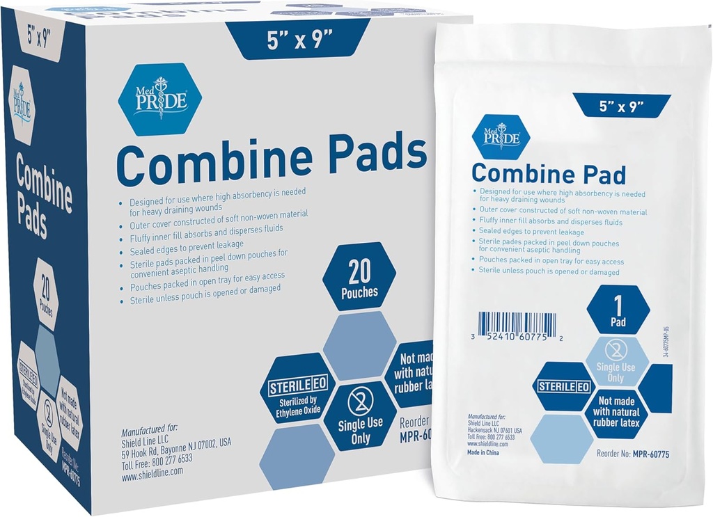 MED PRIDE Nonstick Sterilný Abd Combine Pads 5x9 v extra Absorbent chirurgickej obliekanie pre ťažký únik (40 Počet)