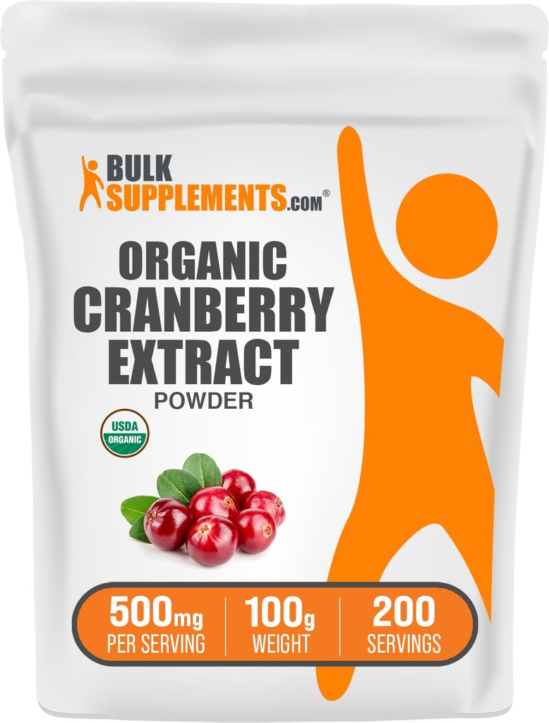 BulkSupplementments.com Organic Cranberry Extract Powder - Organic Cranberry chuťový prášok, Zdroj z Vaccinium Macrocarpon Fruit - Vegan & Gluten Free, 500mg per Serving, 100g (3,5 oz) (Pack of 1)