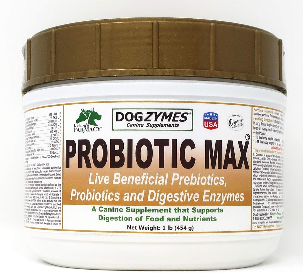Dogzymes Probiotiká Max - 10 miliárd CFU probiotiká, prebiotiká, tráviace enzýmy - Reliéves hnačka, žalúdočné ťažkosti, zápcha, plyn, alergia, imunita a celkové zdravie (1 libra)
