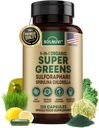 Organické Super Greens Superfood Capsules Supplement - Spirulina, Chlorella, Wheatgrass, Kale Powder, Sulforaphane, Antioxidanty - Gut Health, Digestion, Energy, Imunity Support - 120 Vegan Capsules