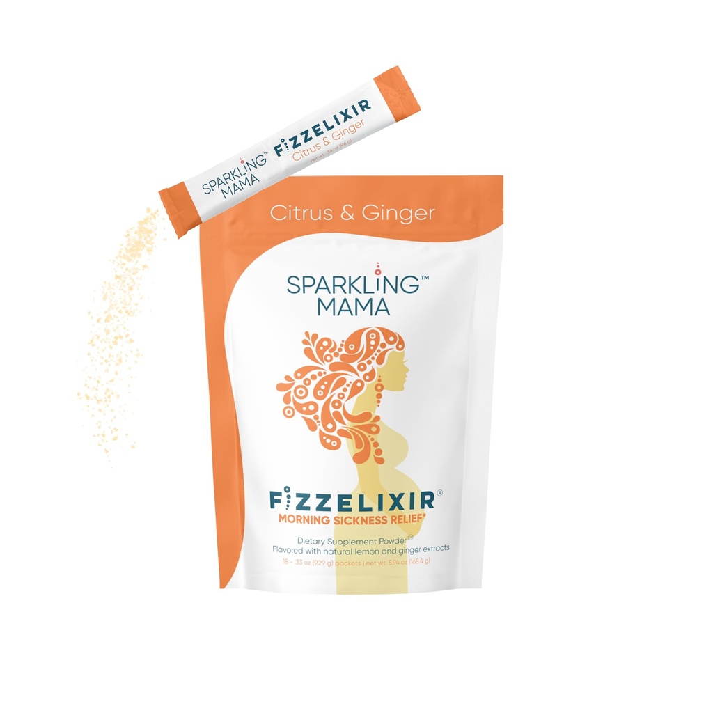 SPARKLING MAMA: Morning Disease Drink, Fizzelixir Effervescent Mix Seattles Žalúdok, Tehotenstvo, 1. Trimester, IBS, Nauzea, USA Made (vitamín B6, horčík a kyselina listová), Citrus & Ginger 18 Sticks