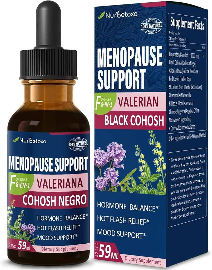 Dietary Supplement Menopauza Podpora kvapky, Estroven Menopauza Relief Tinture for Hot Flash & Night Sweats with Black Cohosh, Valerian. 2oz