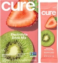 Cure Hydration | Plant-Based Electrolyte Drink Mix | No Added Sugar | Dehydration Relief Powder Made with Coconut Water | Non-GMO | Vegan | Box of 8 Packets - Strawberry Kiwi