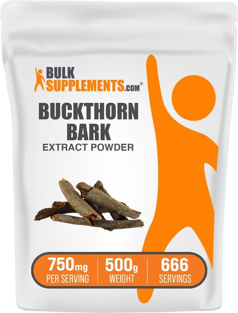BulkSupplementments.com Buckthorn Bark Extract Powder - Buckthorn Bark Powder, Herbal Supplement - Vegan & Gluten Free, 750mg per Serving, 500g (1,1 lbs) (Pack of 1)