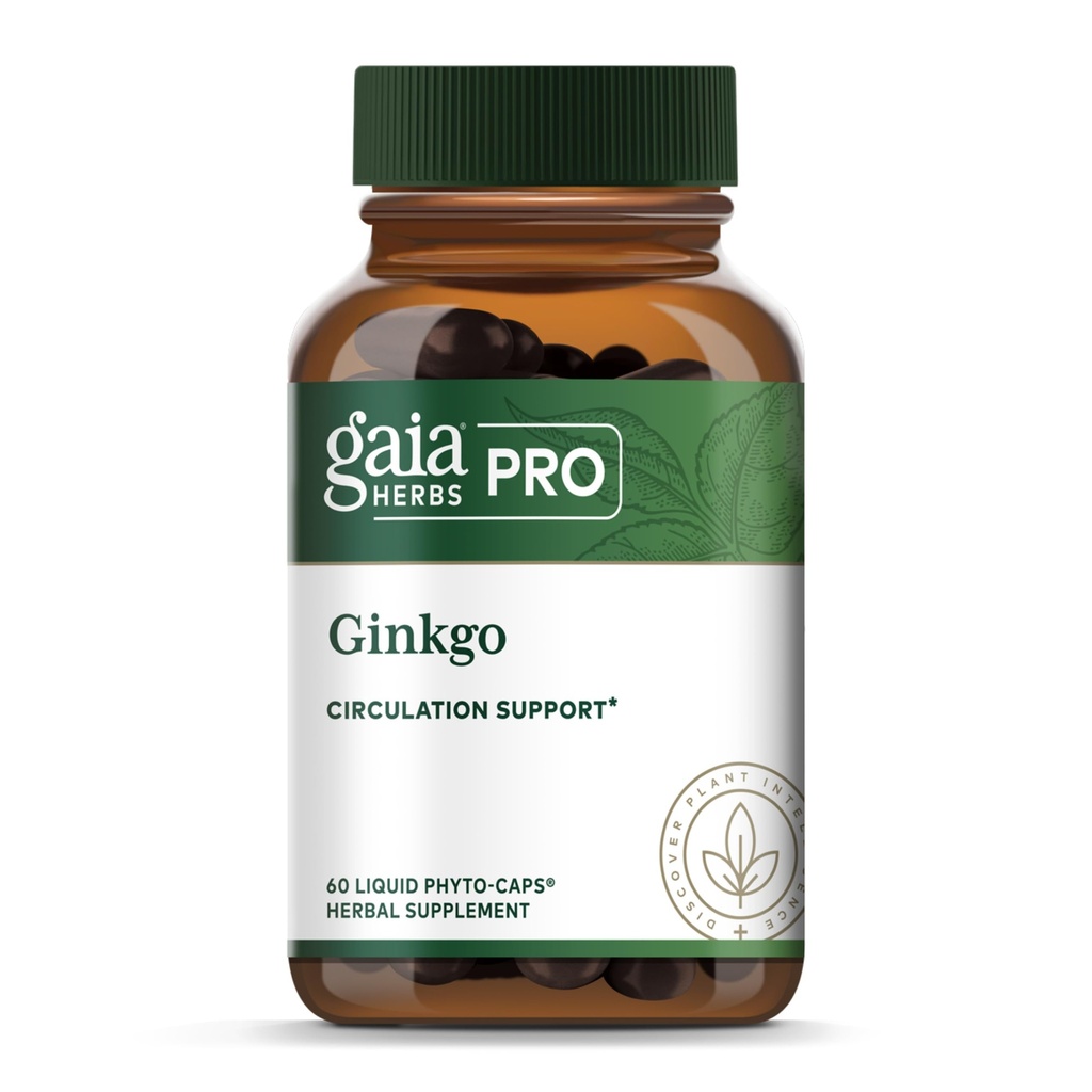 GAIA HERBS PRO Ginkgo - Zdravý prietok krvi a funkcie mozgu doplnok * - Podpora krvného obehu doplnok * s Ginkgo Leaf Extract - 60 Liquid Phyto-Caps (30 Servings)