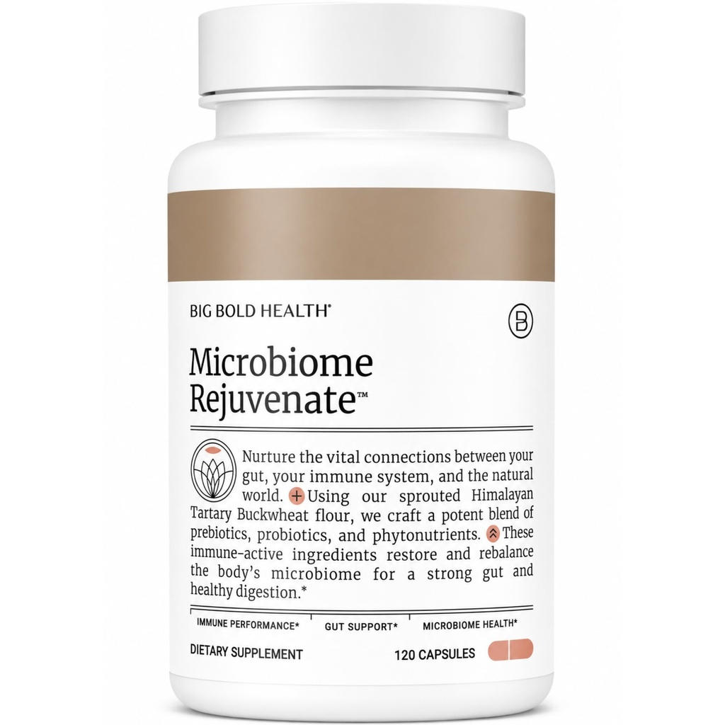 BIG BOLD ZDRAVOTNÝ Mikrobióm Rejuvenát Prebiotický + Probiotický doplnok pre podporu Gut Health & Immune System - s Immune-Active Himalayan Tartary Pohánka - bez lepku (120 Vegetariánske kapsuly)
