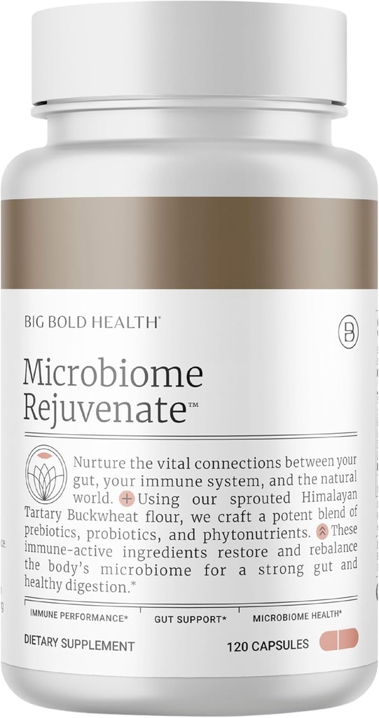 BIG BOLD ZDRAVOTNÝ Mikrobióm Rejuvenát Prebiotický + Probiotický doplnok pre podporu Gut Health & Immune System - s Immune-Active Himalayan Tartary Pohánka - bez lepku (120 Vegetariánske kapsuly)