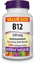 Webber Naturals Vitamín B12 250 μg Metylkobalamín, 200 Sublingválne tablety