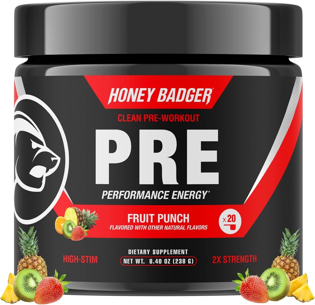 Med badger pred tréningom prášok, Keto Vegan Preworkout pre mužov a ženy, Beta alanín a kofeín, cukor bez prírodnej energie doplnok, ovocie Punch (High-Stim)