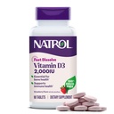 Natrol rýchlo rozpustí vitamín D3 2 000 IU, diétny doplnok pre zdravie kostí a kĺbov, doplnok na podporu kostí, 90 tabliet, 90 dní