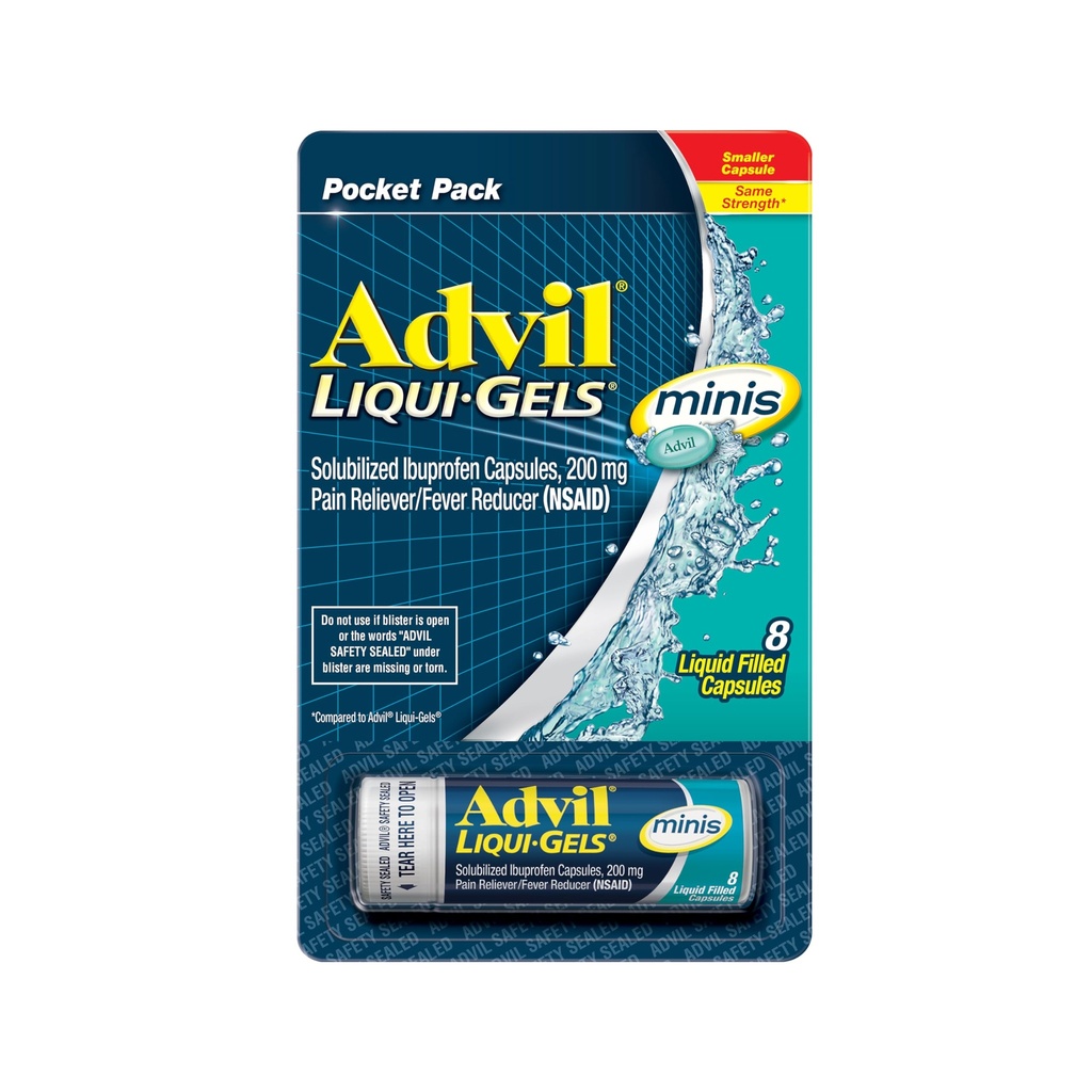 Advil Liqui-Gels mini Bolesť Reliever a horúčka Redukcia, Bolesť Medicína pre dospelých s Ibuprofen 200 mg pre úľavu od bolesti - 8 Tekuté naplnené kapsuly