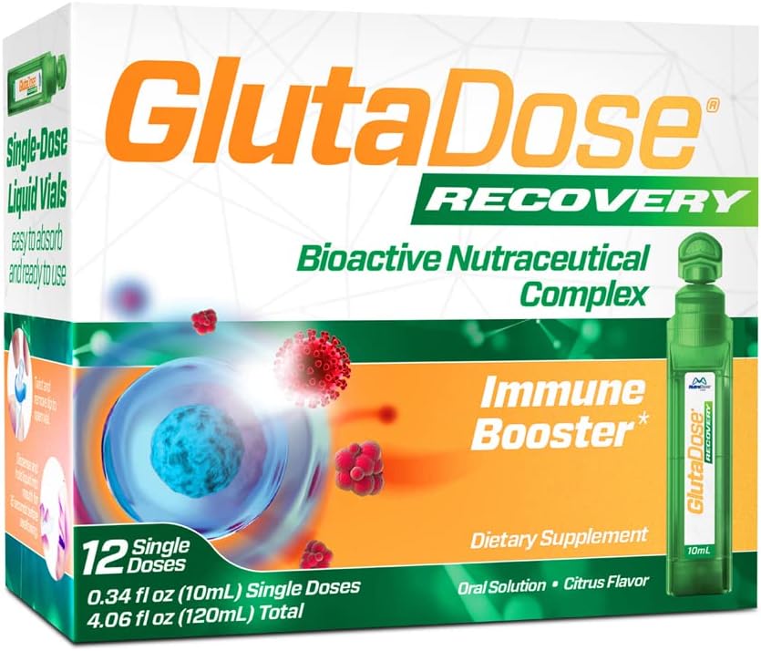 GlutaDose Recovery Imunity Supplement - Liquid Vitamíny Immune Support for Kids & Adults, Cold & Flu care Package (Glutationone Astragalus Echinacea Acerola) Immune Booster for Women Men - 12 Injekčné liekovky