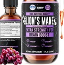 HERBIFY Lions Mane Supplement - Daily Mushroom Supplement for Memory, Focus & Clarity - Booster - Lions Mane Tincture for Immune Support - 4 Fl oz Grape flavor