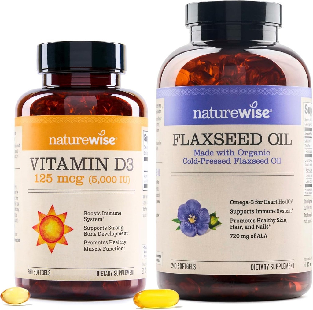 NatureWise Vitamín D3 5000iu (125 μg) 1 Rok dodávky pre zdravé svalovej funkcie, a imunitná podpora Organický ľanový olej Max 720mg ALA 