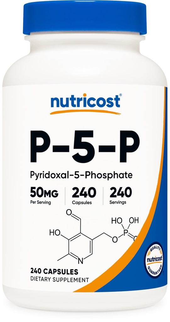 Nutricost P5P vitamín B6 doplnok 50 mg, 240 kapsúl (Pyridoxal-5-fosfát) - Vegetarián priateľsky, non-GMO, bez lepidla